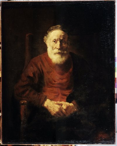 Kırmızılı yaşlı bir adamın portresi. Rembrandt (1606-1669) olarak bilinen Harmenszoon van Rijn tarafından yapılan tablo by Rembrandt Harmensz. van Rijn