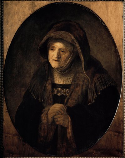 Bastonuna yaslanmış sanatçının annesinin portresi (tuval üzerine yağlı boya by Rembrandt van Rijn