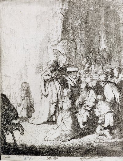 Tapınakta Sunum (kağıt üzerinde kalem ve mürekkep) by Rembrandt van Rijn