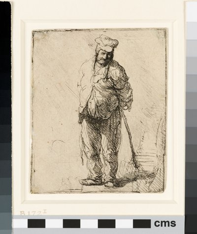 Elleri Arkasında Bir Sopa Tutarak Düzensiz Köylü, c.1630 (gravür) by Rembrandt van Rijn