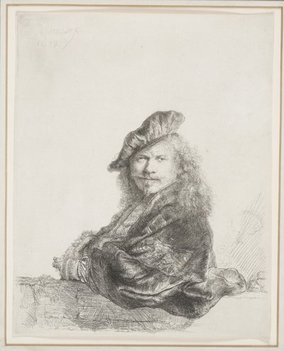 Taş Eşiğe Yaslanmış Rembrandt: Yarım Boy by Rembrandt van Rijn