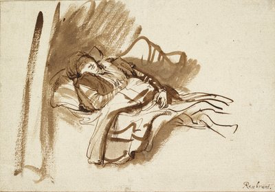 Saskia yatakta uyuyor, c1630s by Rembrandt Harmensz van Rijn