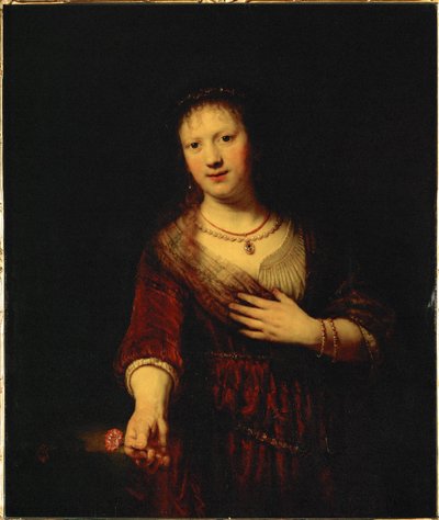 Kırmızı çiçekli Saskia (resim) by Rembrandt Harmensz. van Rijn