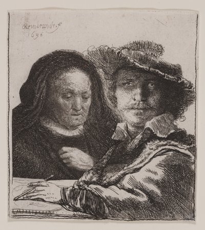 Sanatçının Annesiyle Otoportre by Rembrandt van Rijn