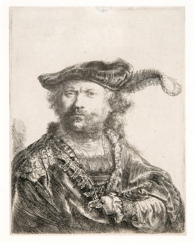 Kadife şapkalı ve tüylü kendi portresi by Rembrandt Harmensz. van Rijn