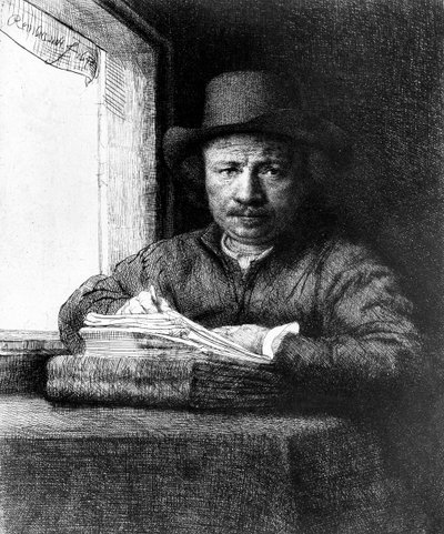 Çizim yaparken kendi kendine portre by Rembrandt van Rijn