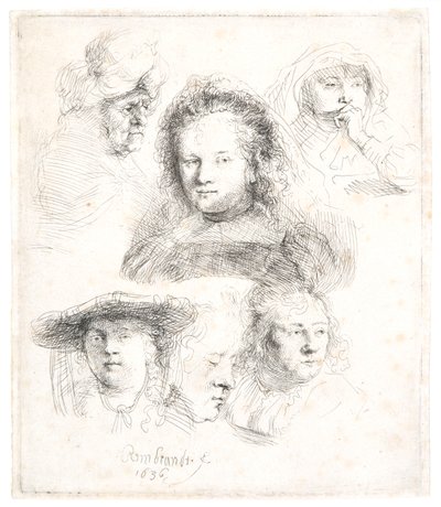 Saskia ve diğerlerinin baş çalışmaları by Rembrandt Harmensz. van Rijn