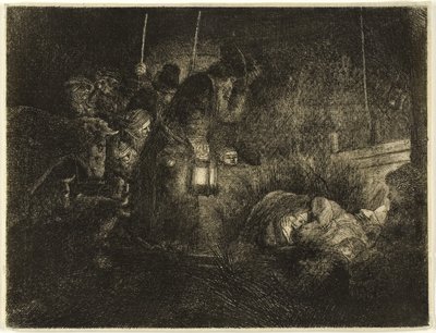 Çobanların Hayranlığı: Bir Gece Parçası, 1657 dolayları (kağıt üzerine gravür) by Rembrandt Harmensz. van Rijn