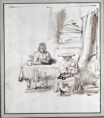 Kutsal Aile. Kalem ve mürekkep çizimi (çizim) by Rembrandt Harmensz. van Rijn