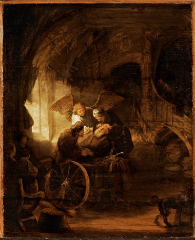 Tobias babasının körlüğünü iyileştiriyor (panel üzerine yağlıboya) by Rembrandt Harmensz. van Rijn