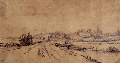 Sloten görünümü, c.1650 (kağıt üzerinde kahverengi lekeli kalem ve mürekkep) by Rembrandt Harmensz. van Rijn