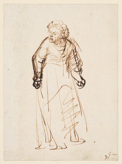 Azarlayan kadın (kağıt üzerine kalem ve mürekkep) by Rembrandt Harmensz. van Rijn