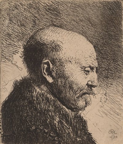 Profildeki Kel Adam Sanatçının Babası, 1630. by Rembrandt van Rijn