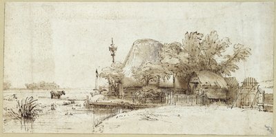 Bir Çayın Yanında Bir Çiftlik by Rembrandt van Rijn