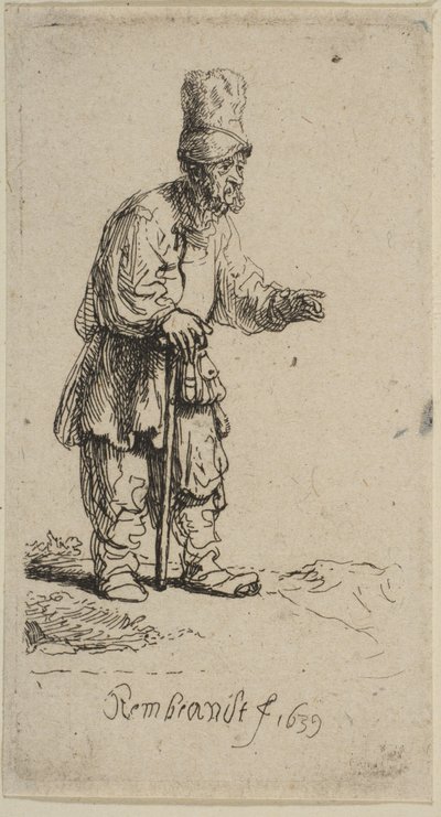 Yüksek Şapkalı, Sopaya Yaslanmış Bir Köylü, 1639. by Rembrandt van Rijn
