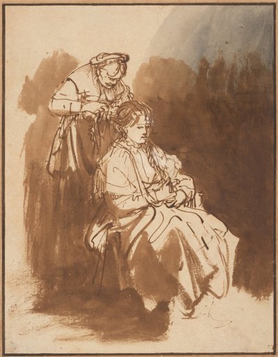 Saçları Örgülü Genç Bir Kadın, 1637 civarı by Rembrandt van Rijn