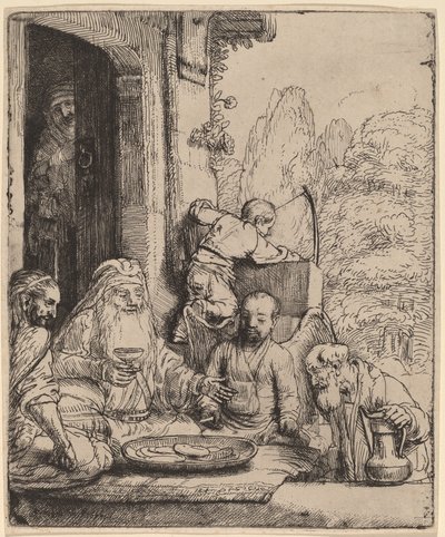 İbrahim Melekleri Eğlendiriyor by Rembrandt van Rijn