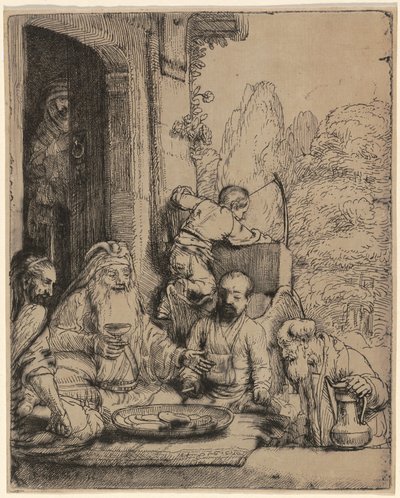 İbrahim Melekleri Eğlendiriyor by Rembrandt van Rijn