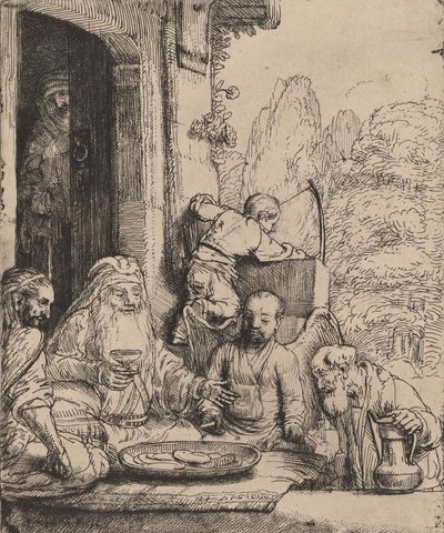 İbrahim Melekleri Eğlendirirken, 1656. by Rembrandt van Rijn