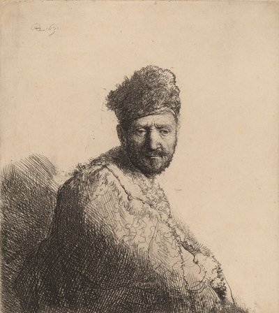 Sakallı Adam, Kürklü Doğu Şapkalı ve Cüppeli: Sanatçının Babası, 1631. by Rembrandt van Rijn
