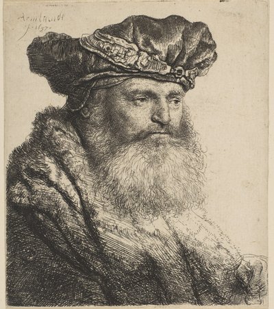 Mücevher Tokalı Kadife Şapkalı Sakallı Adam, 1637. by Rembrandt van Rijn