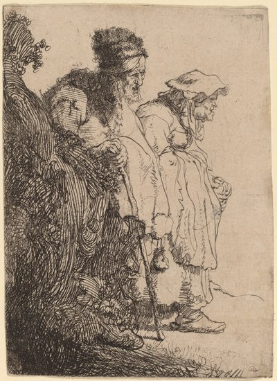 Dilenci Erkek ve Kadın Bir Bankanın Arkasında by Rembrandt van Rijn
