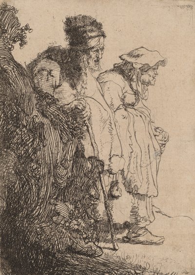 Bir Bankanın Arkasındaki Dilenci Erkek ve Kadın, c. 1630. by Rembrandt van Rijn