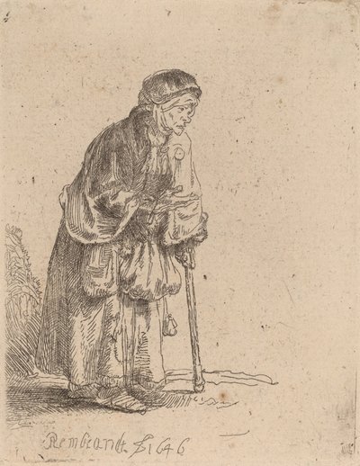 Çubuğa Yaslanmış Dilenci Kadın, 1646. by Rembrandt van Rijn