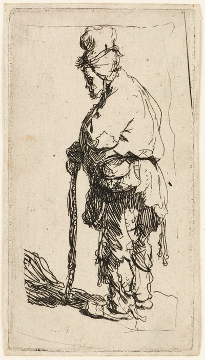 Bir çubuğa yaslanmış dilenci, c.1630. by Rembrandt van Rijn