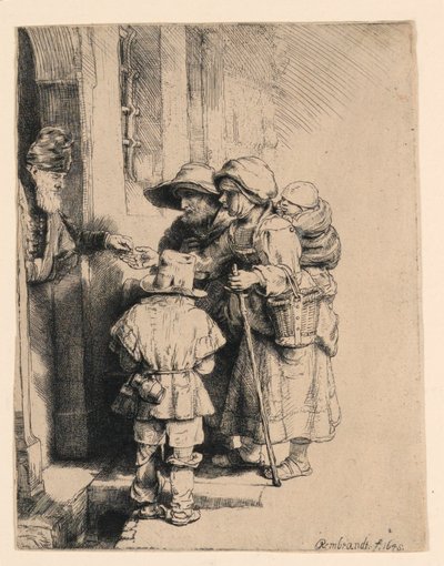 Evin Kapısında Sadaka Alan Dilenciler by Rembrandt van Rijn
