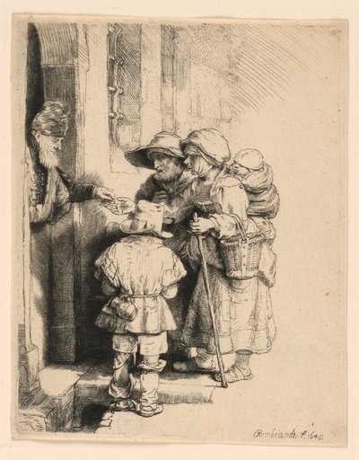 Evin Kapısında Sadaka Alan Dilenciler by Rembrandt van Rijn