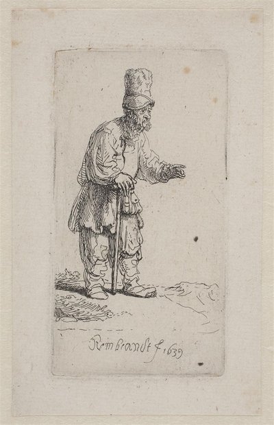 Bastona yaslanmış çiftçi by Rembrandt van Rijn