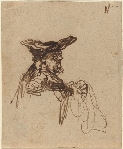 Düz Şapkalı Yaşlı Bir Adamın Büstü by Rembrandt van Rijn