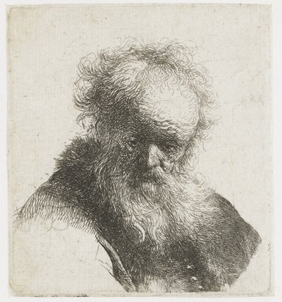 Akan sakallı ve beyaz kollu yaşlı bir adamın büstü by Rembrandt van Rijn