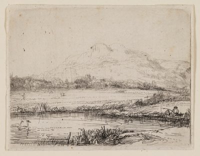 Bir Fenerli ve İki Kuğulu Kanal by Rembrandt van Rijn