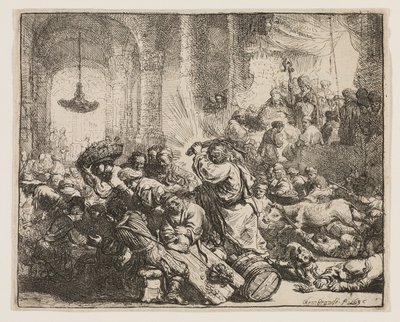 Mesih, Para Değiştiricileri Tapınaktan Sürerken by Rembrandt van Rijn