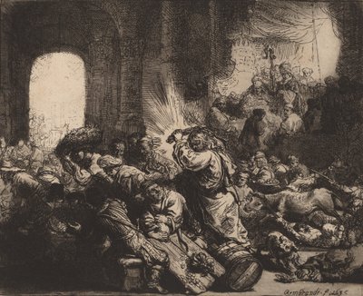İsa, Para Değiştirenleri Tapınaktan Sürerken, 1635. by Rembrandt van Rijn