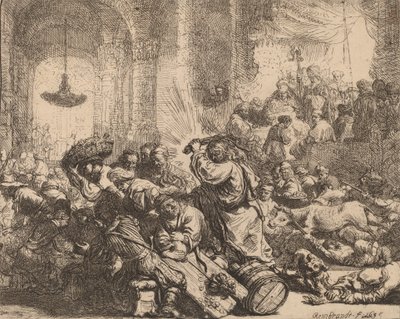İsa, Para Değiştirenleri Tapınaktan Sürerken, 1635. by Rembrandt van Rijn