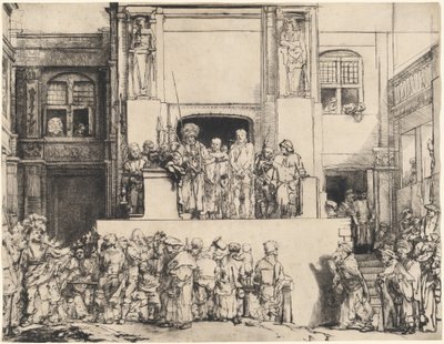 İnsanlara Sunulan Mesih: Dikdörtgen Plaka by Rembrandt van Rijn