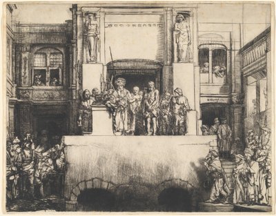 İnsanlara Sunulan Mesih: Dikdörtgen Plaka by Rembrandt van Rijn