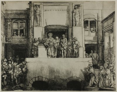 İnsanlara Sunulan Mesih: Dikdörtgen Plaka by Rembrandt van Rijn