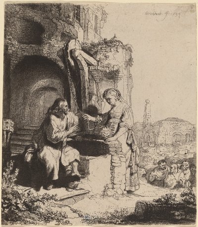 Harabeler Arasında İsa ve Samiriyeli Kadın by Rembrandt van Rijn