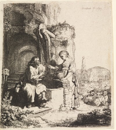 Harabeler Arasında İsa ve Samiriyeli Kadın by Rembrandt van Rijn
