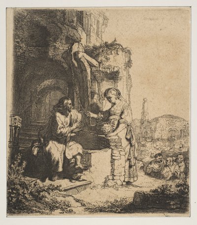 Harabeler Arasında İsa ve Samiriyeli Kadın. by Rembrandt van Rijn