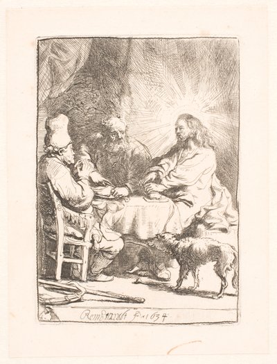 Emmaus'ta İsa: daha küçük tabak by Rembrandt van Rijn