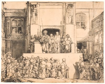 İnsanlara sunulan İsa: büyük dikdörtgen plaka by Rembrandt van Rijn