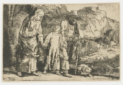 Mesih ailesiyle birlikte tapınaktan dönüyor by Rembrandt van Rijn
