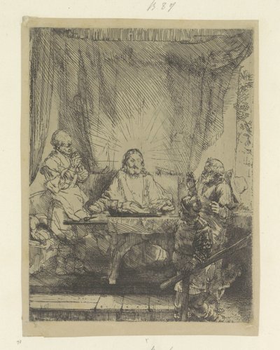 Christus te Emmaus: grote plaat Seksen beş orijinal baskının toplanması (seri başlığı) by Rembrandt van Rijn
