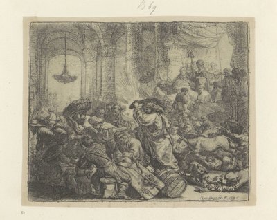İsa Tapınaktan Para Değiştirenleri Sürüyor Recueil de quatre-vingt-cinq estampes orijinalleri (dizi başlığı) by Rembrandt van Rijn