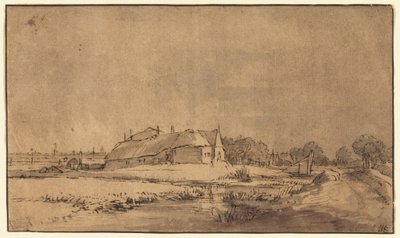 Bir Yolun Yanında Kulübeler ve Ahır by Rembrandt van Rijn